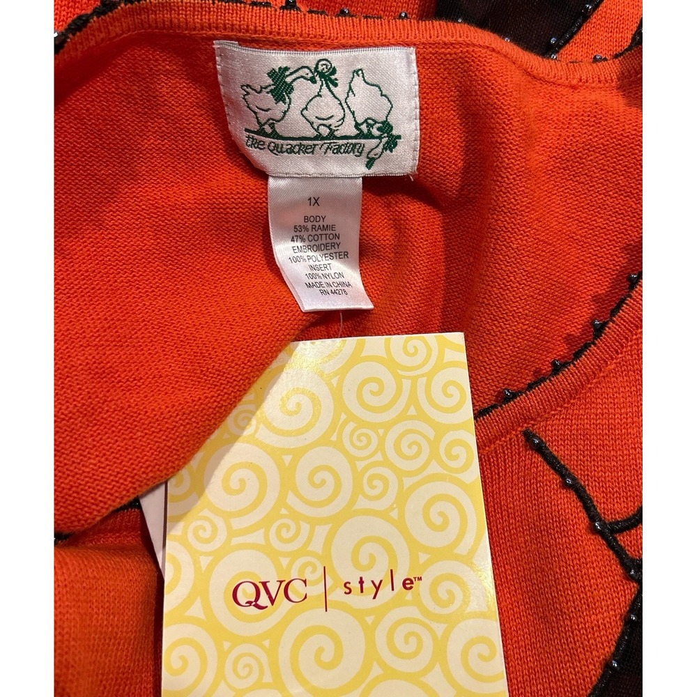 Vintage Quacker Factory Halloween Beaded spiderweb Orange Cardigan Sweater sz 1X - Picture 5 of 6